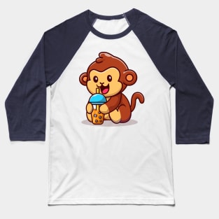 Cute Monkey With Bubble Milk Tea Cartoon Baseball T-Shirt
